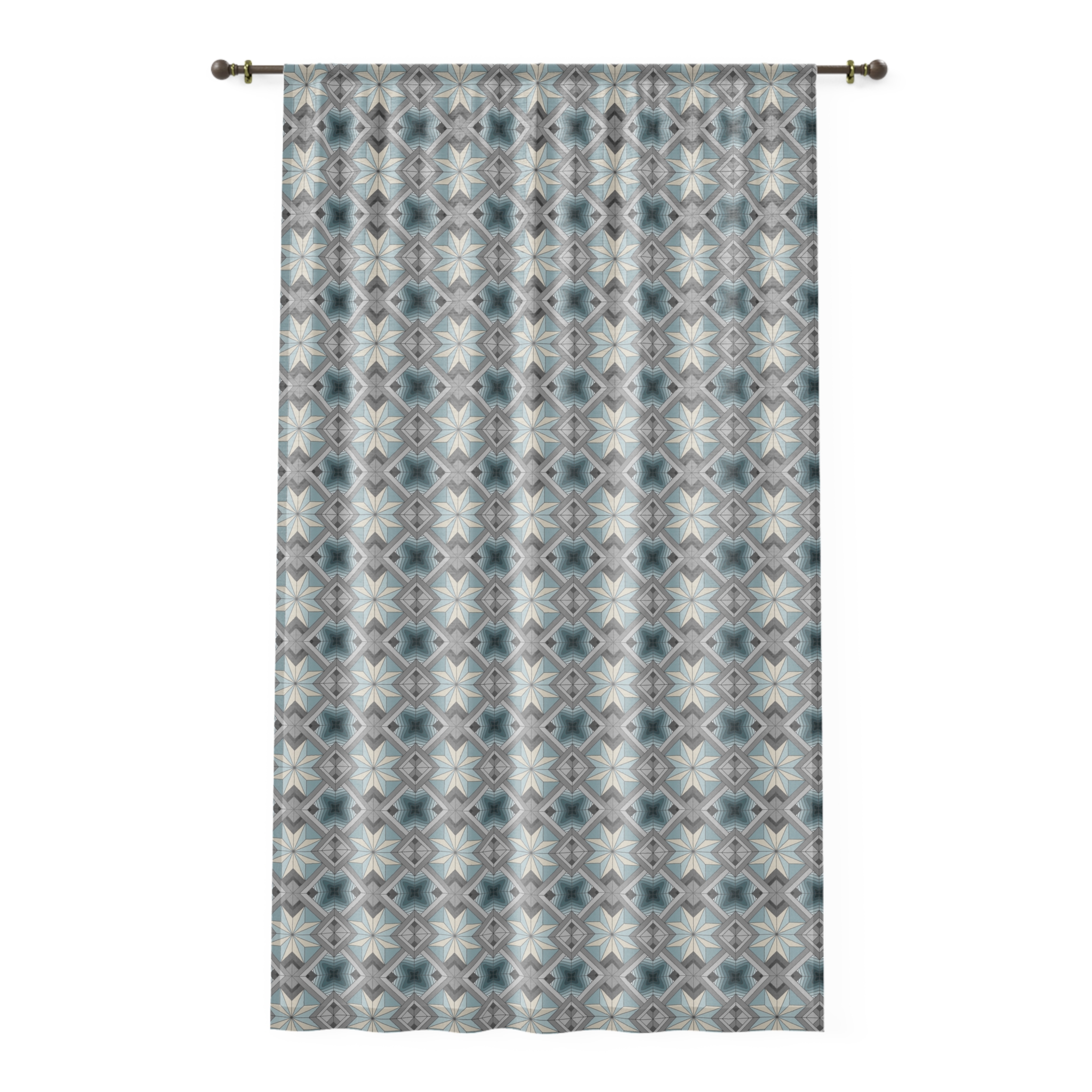 Geometric Blue Sheer Window Curtain - Soft Moroccan Tile Pattern - Image 2