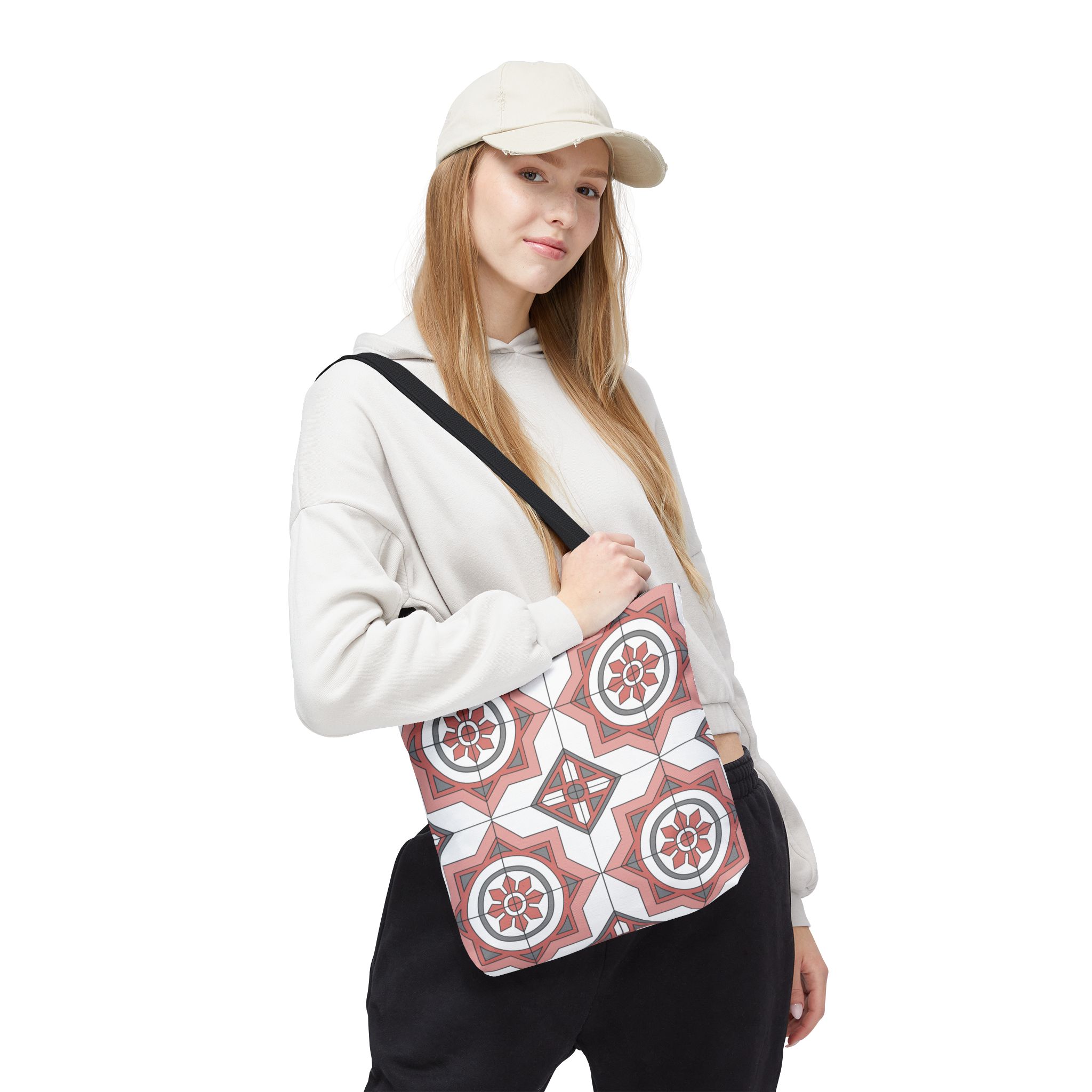 Mediterranean Tile Pattern Tote Bag — Pink Geometric All-Over Print