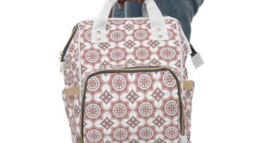 Rose Tile Multifunctional Diaper Backpack — Stylish Baby Changing Bag with Multiple Pockets
